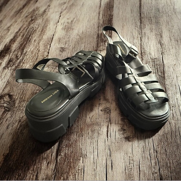 New American Eagle Womens Fisherman Sandals Size 11 Black Open Toe Chunky Heel - Picture 11 of 16